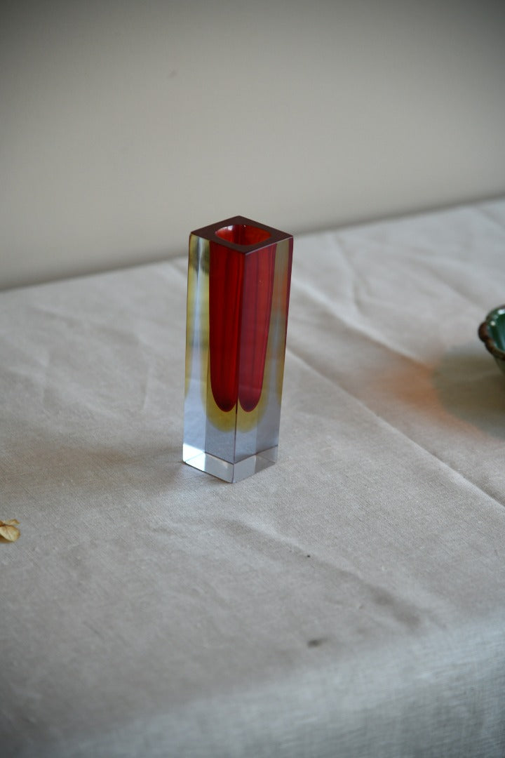 Murano Square Red and Yellow Glass Vase