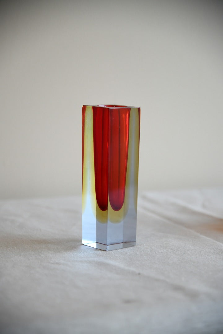 Murano Square Red and Yellow Glass Vase