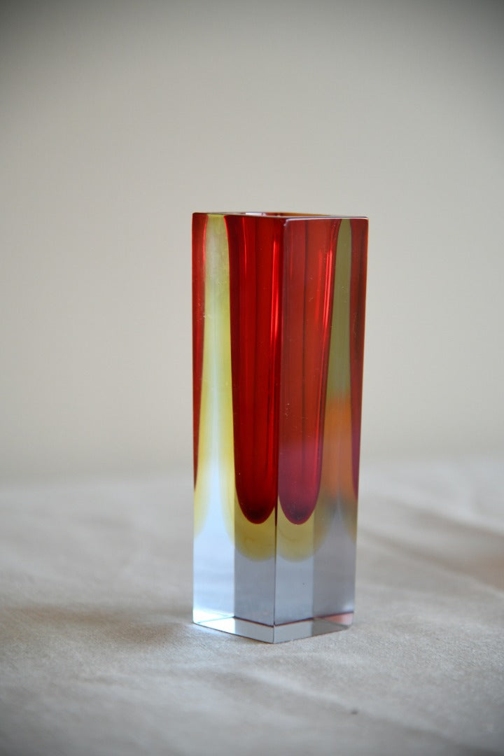 Murano Square Red and Yellow Glass Vase