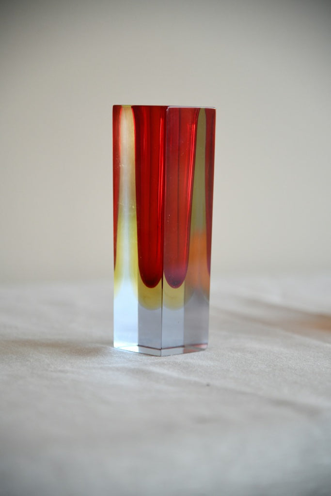 Murano Square Red and Yellow Glass Vase