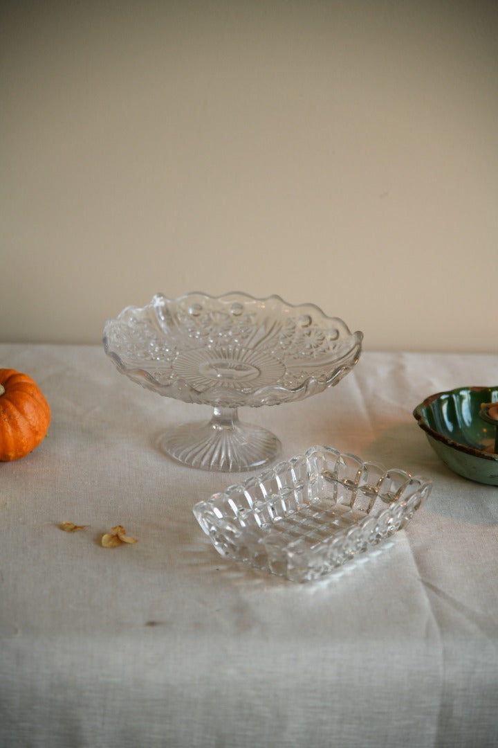 Glass Cake Stand and Glass Dish