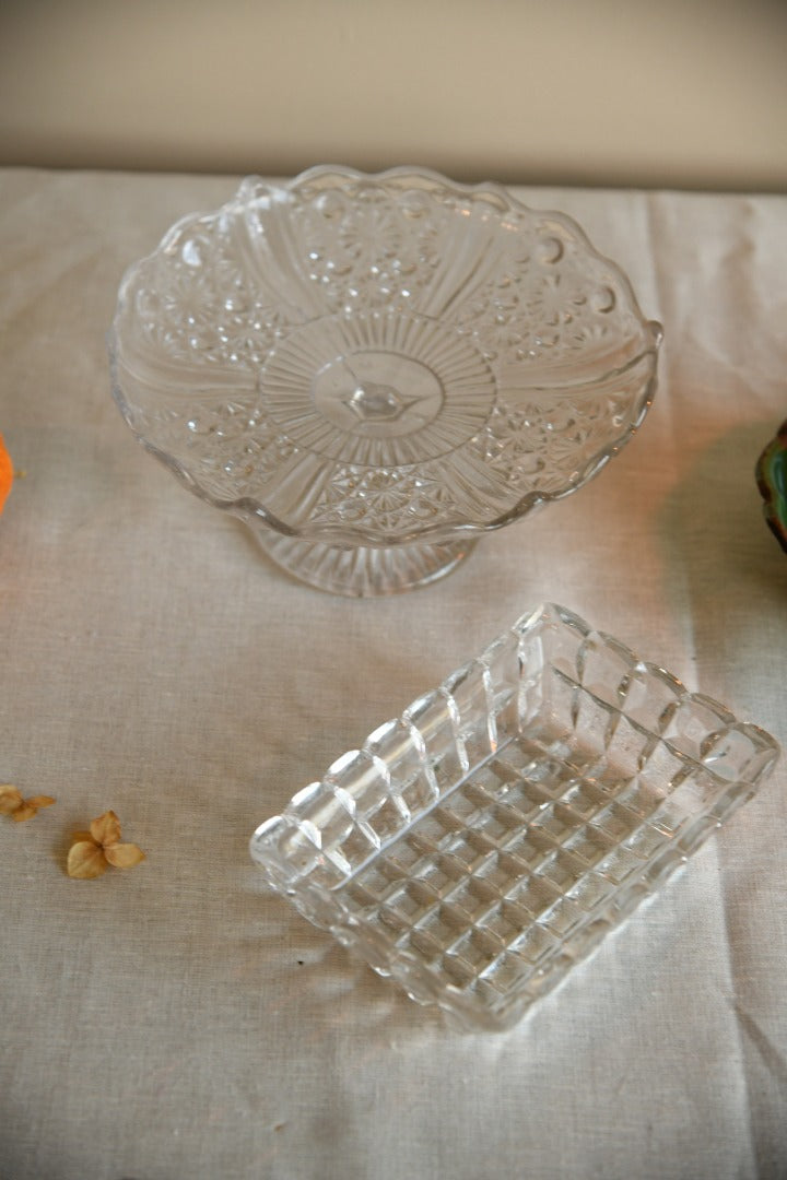 Glass Cake Stand and Glass Dish