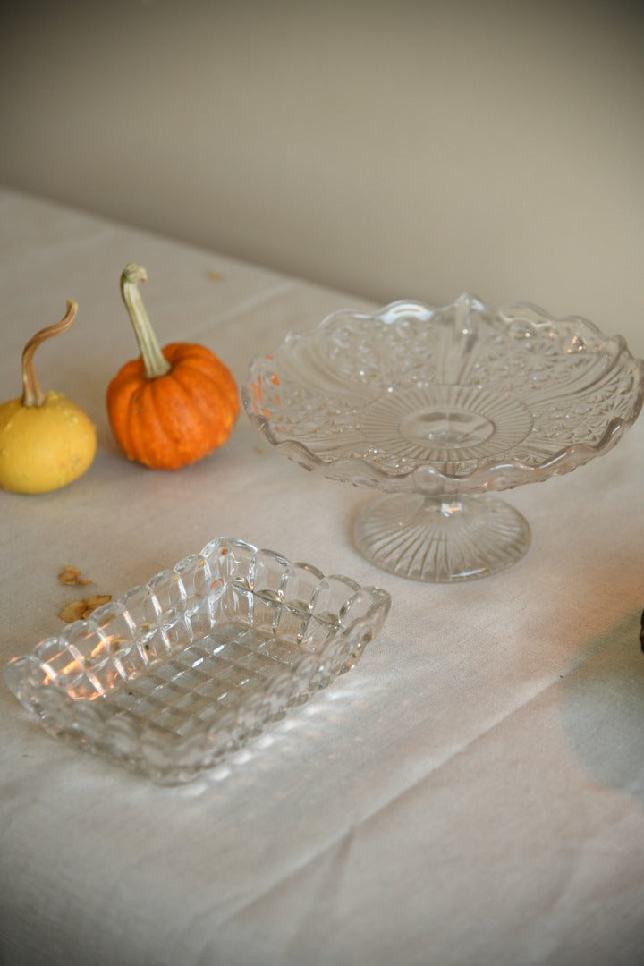 Glass Cake Stand and Glass Dish