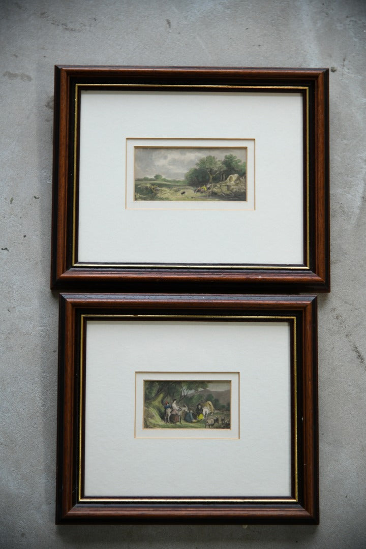 Pair Small Hand Coloured Country Scenes