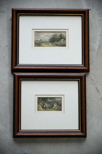 Pair Small Hand Coloured Country Scenes