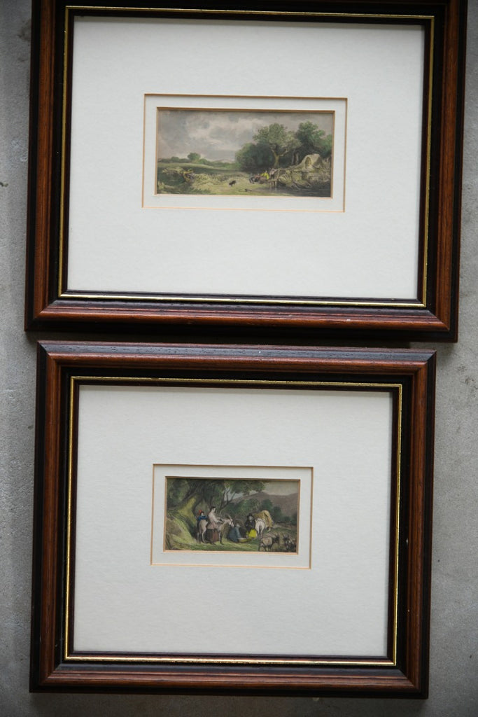 Pair Small Hand Coloured Country Scenes