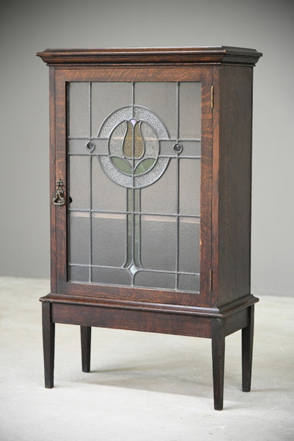 Antique Oak Stained Glass Cupboard