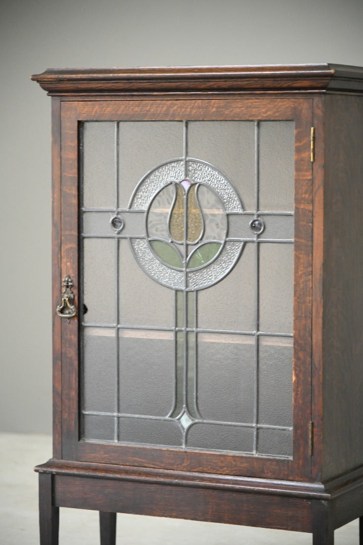 Antique Oak Stained Glass Cupboard