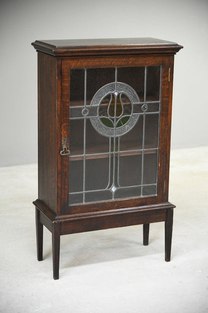 Antique Oak Stained Glass Cupboard