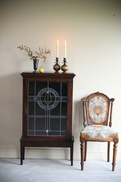 Antique Oak Stained Glass Cupboard