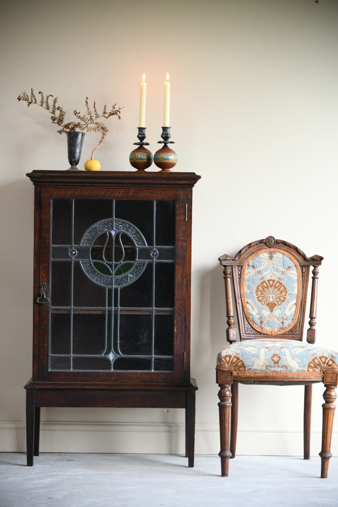 Antique Oak Stained Glass Cupboard