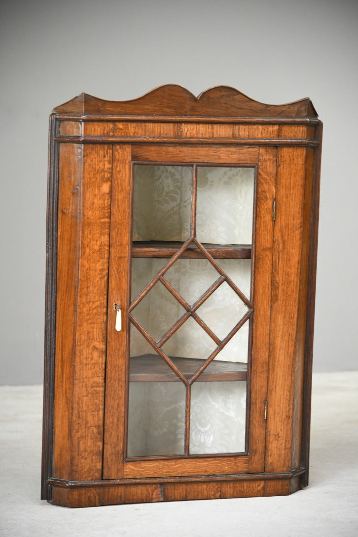 Antique Oak Glazed Corner Cupboard