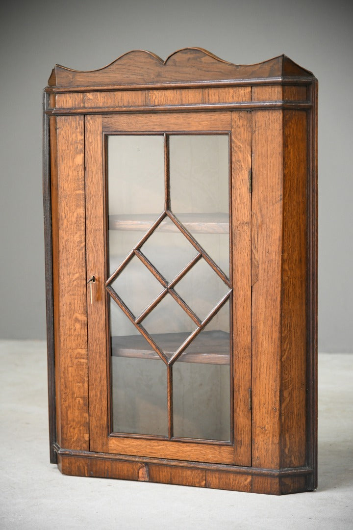 Antique Oak Glazed Corner Cupboard