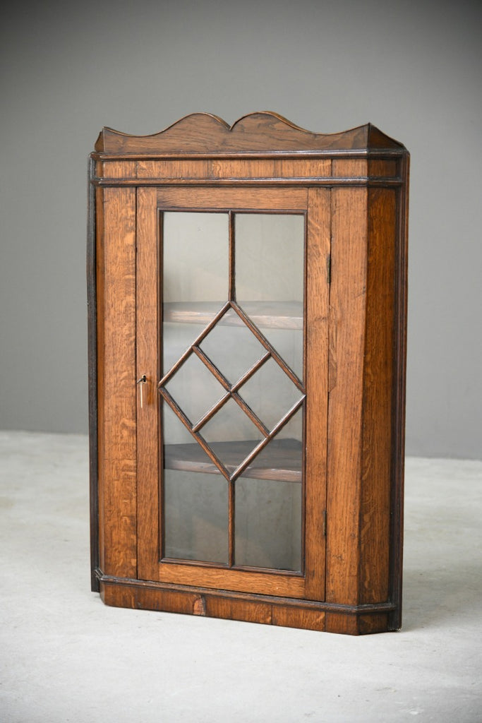 Antique Oak Glazed Corner Cupboard