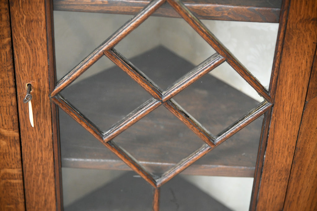 Antique Oak Glazed Corner Cupboard