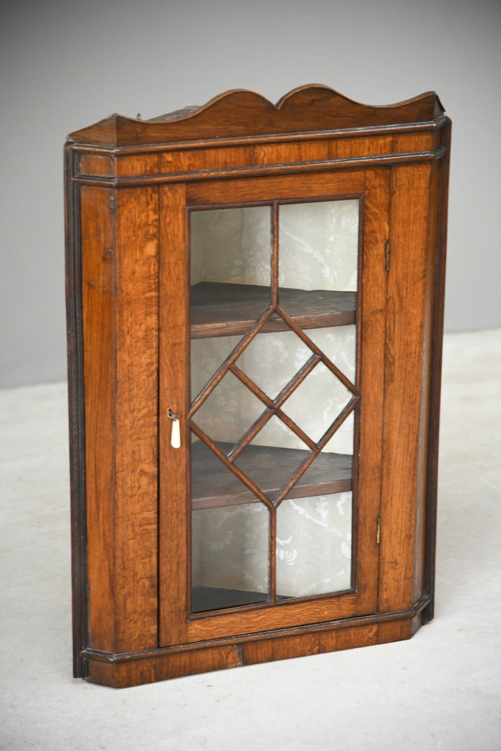 Antique Oak Glazed Corner Cupboard