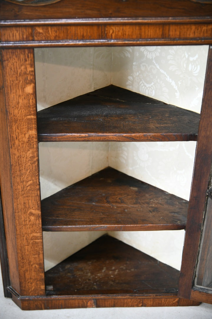 Antique Oak Glazed Corner Cupboard