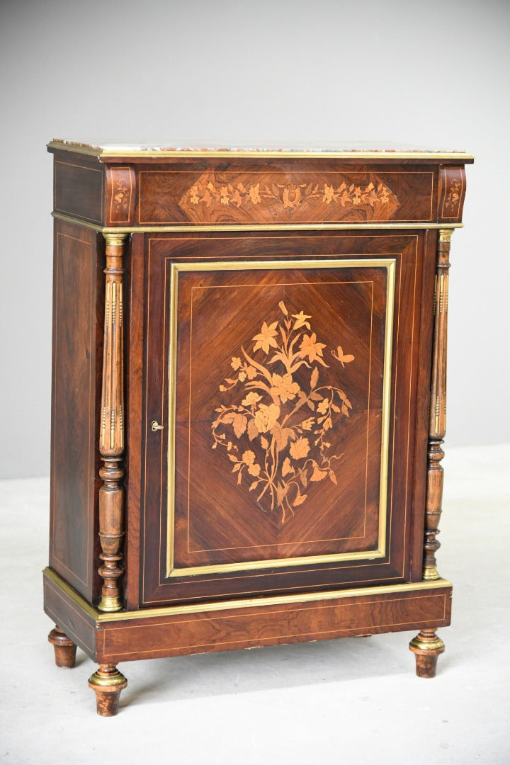 French Marble & Marquetry Veneer Cabinet