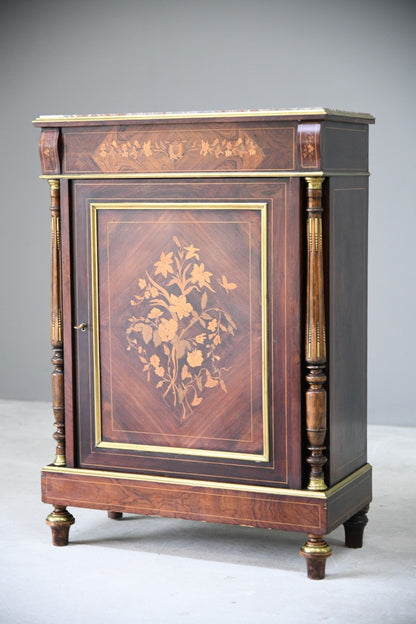 French Marble & Marquetry Veneer Cabinet