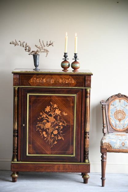 French Marble & Marquetry Veneer Cabinet