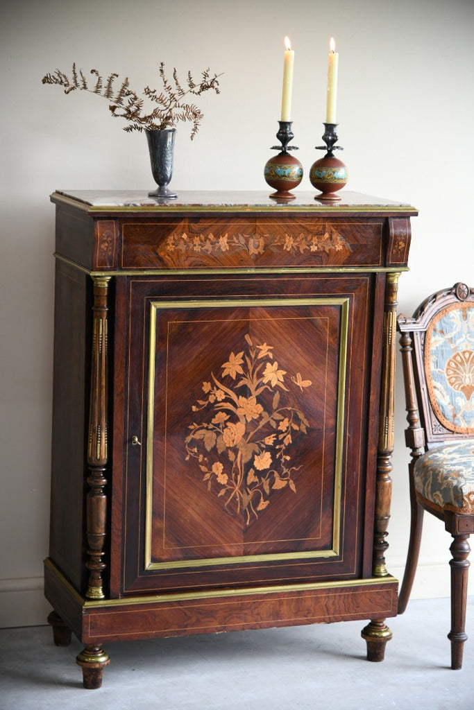 French Marble & Marquetry Veneer Cabinet