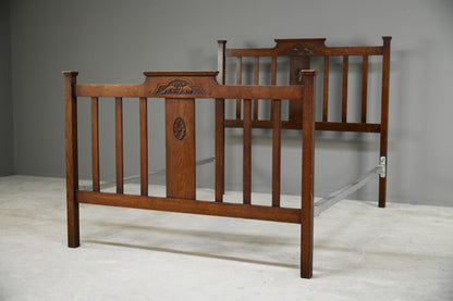 Antique Oak Double Bed Frame 4'6