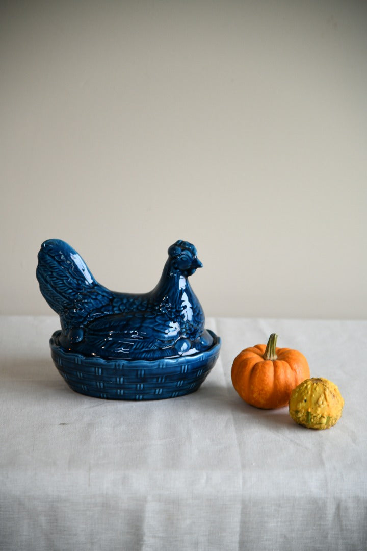 Blue Glazed Hen Egg Holder