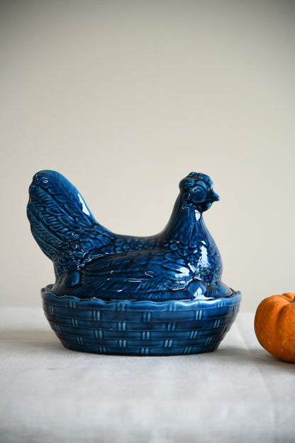 Blue Glazed Hen Egg Holder