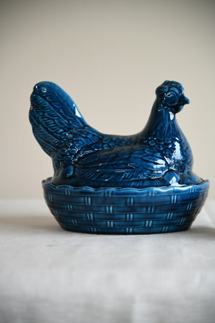 Blue Glazed Hen Egg Holder