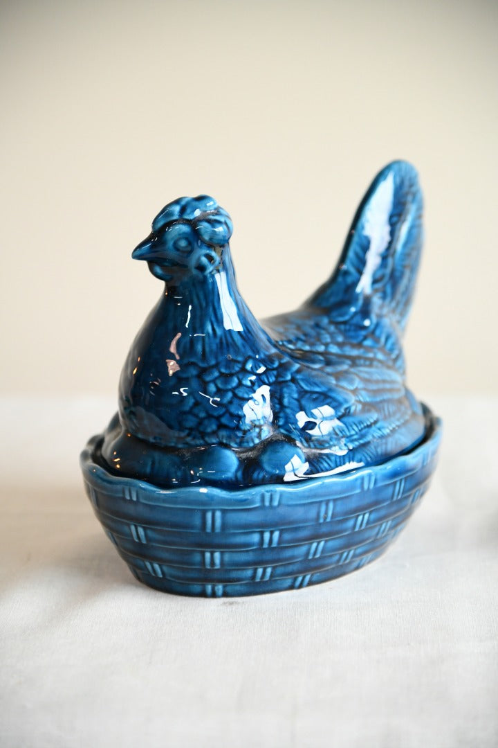 Blue Glazed Hen Egg Holder