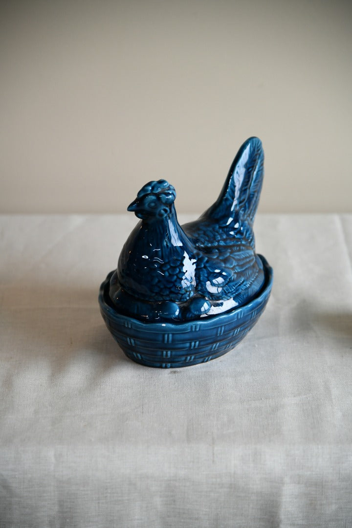 Blue Glazed Hen Egg Holder