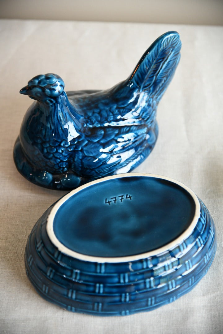 Blue Glazed Hen Egg Holder