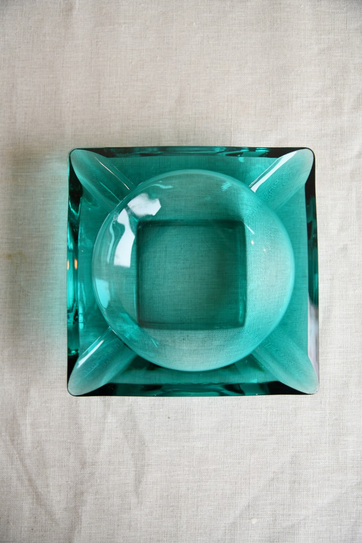 Retro Blue Glass Ashtray