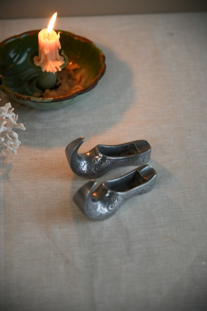 Pair Silver Tone Shoe Ashtrays