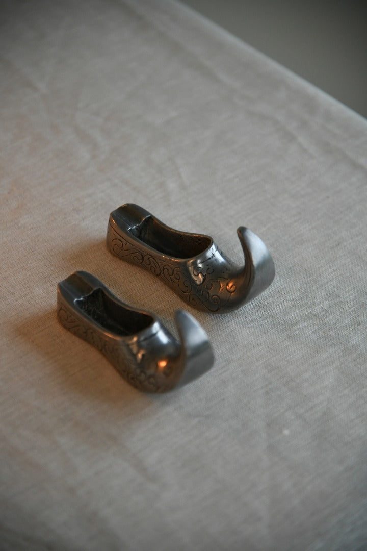 Pair Silver Tone Shoe Ashtrays
