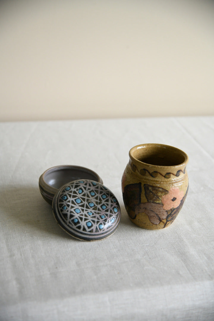 Small Studio Pottery Vase & Lidded Pot