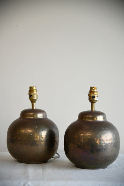 Pair Hammered Brass Table Lamps