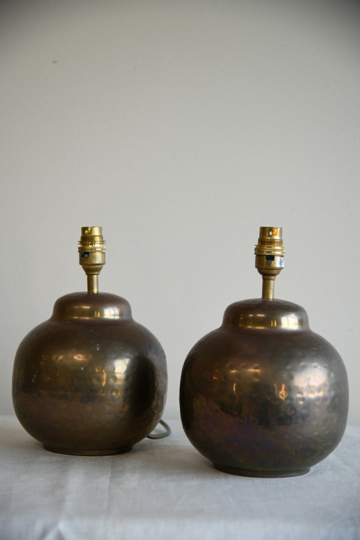 Pair Hammered Brass Table Lamps