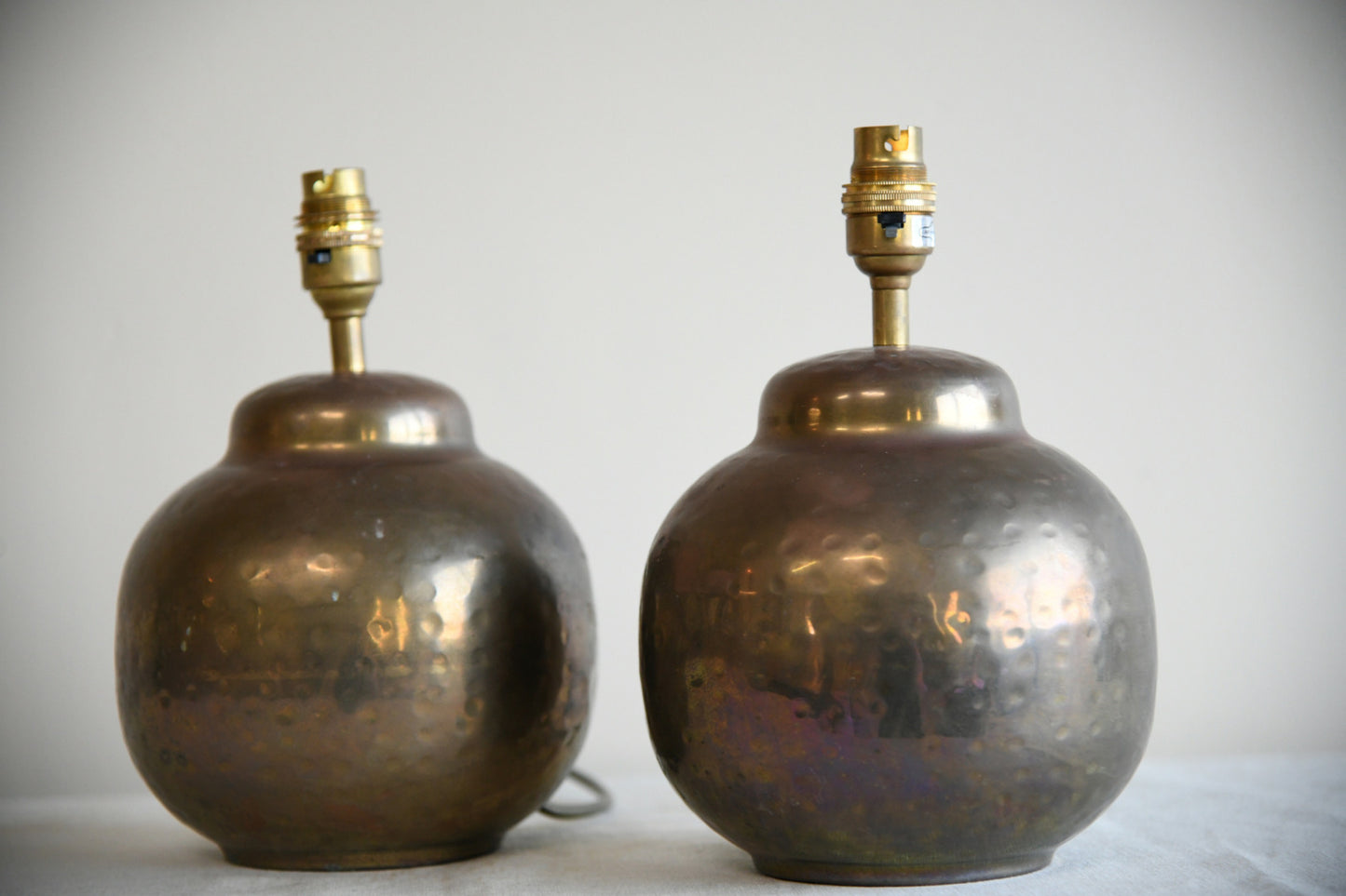 Pair Hammered Brass Table Lamps