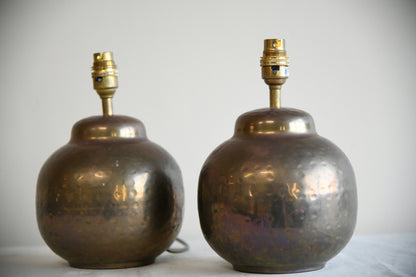 Pair Hammered Brass Table Lamps