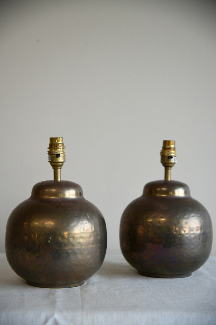Pair Hammered Brass Table Lamps