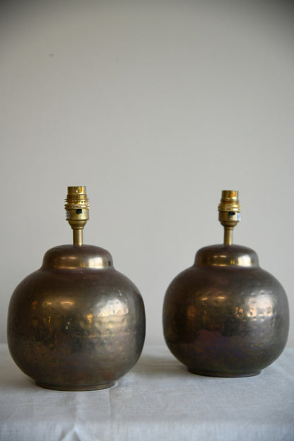 Pair Hammered Brass Table Lamps