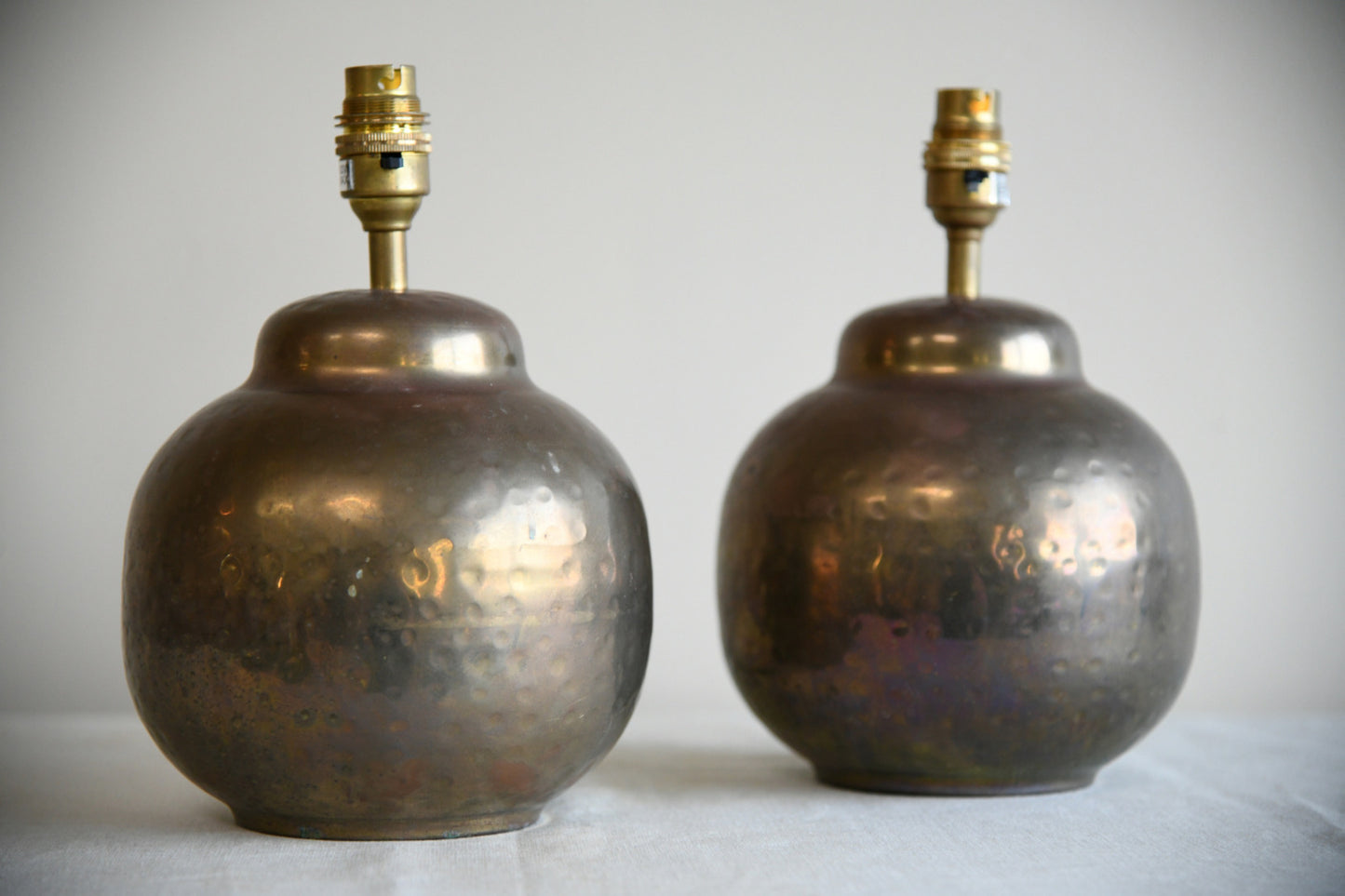 Pair Hammered Brass Table Lamps