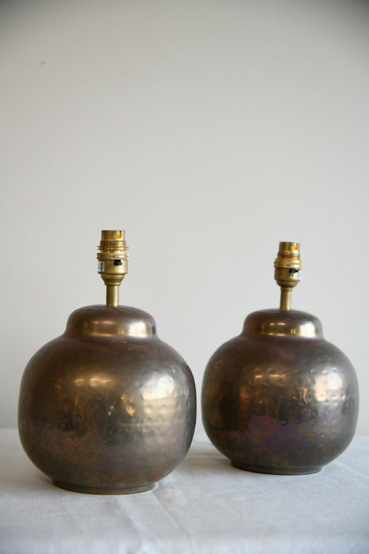 Pair Hammered Brass Table Lamps