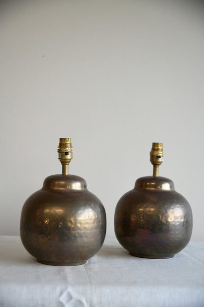 Pair Hammered Brass Table Lamps