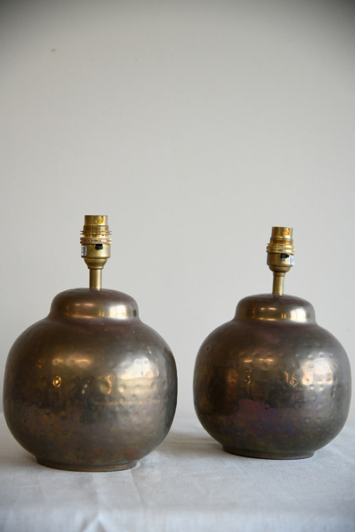 Pair Hammered Brass Table Lamps