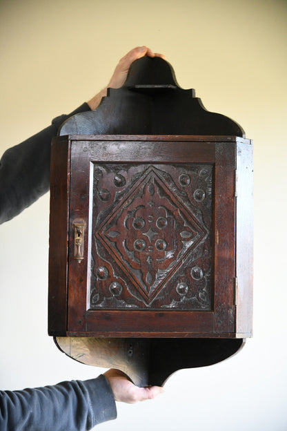 Carved Walnut Corner Cupboard