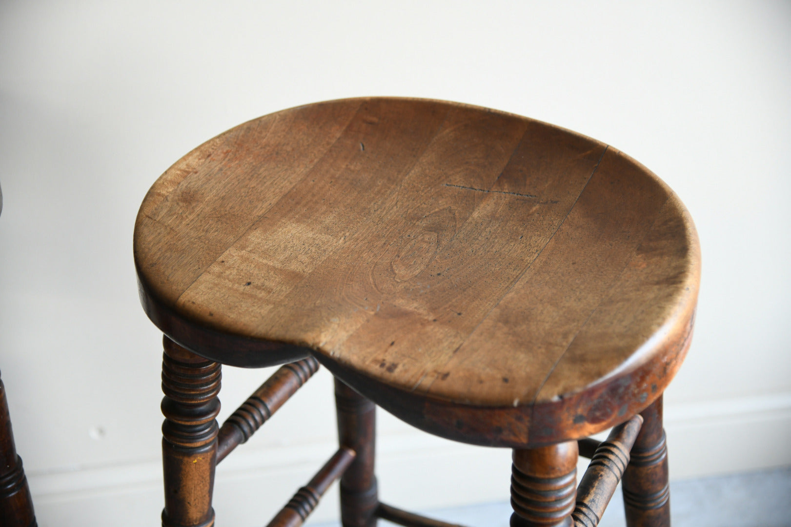 Pair Antique Bar Tavern High Wooden Stools