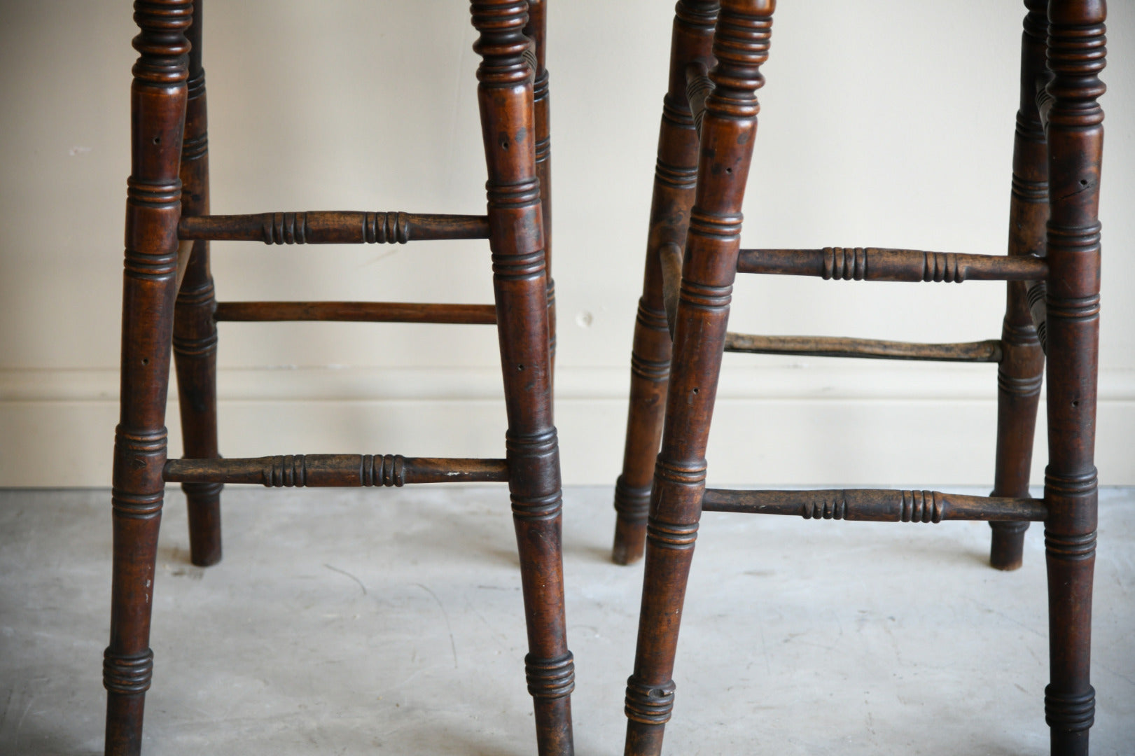 Pair Antique Bar Tavern High Wooden Stools