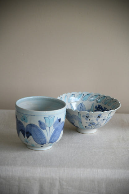 Blue Floral Bowl & Planter